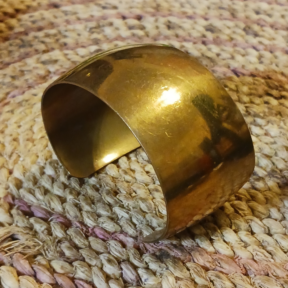 Vintage Boho Brass Cuff, 1970s Wide Bracelet